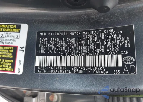 2013 Toyota Corolla S from USA, damaged, VIN 2T1BU4EE2DC994140